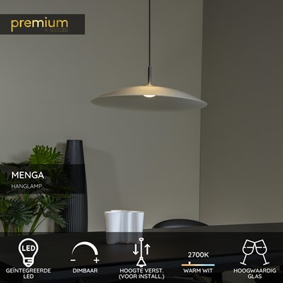 Lucide MENGA - Hanglamp - Ø 60 cm - LED Dimb. - 1x18,6W 2700K - Opaal | Premium